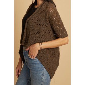 🍋3 for $20🍋CALVIN KLEIN Cotton Crochet Asymmetrical Burnt Olive Cardigan Size…